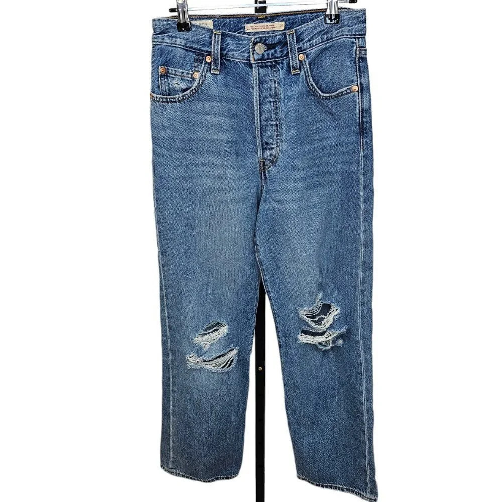 Levi's Womens Ribcage Straight Ankle Jeans Button Fly Size 26 Cotton Lyocell